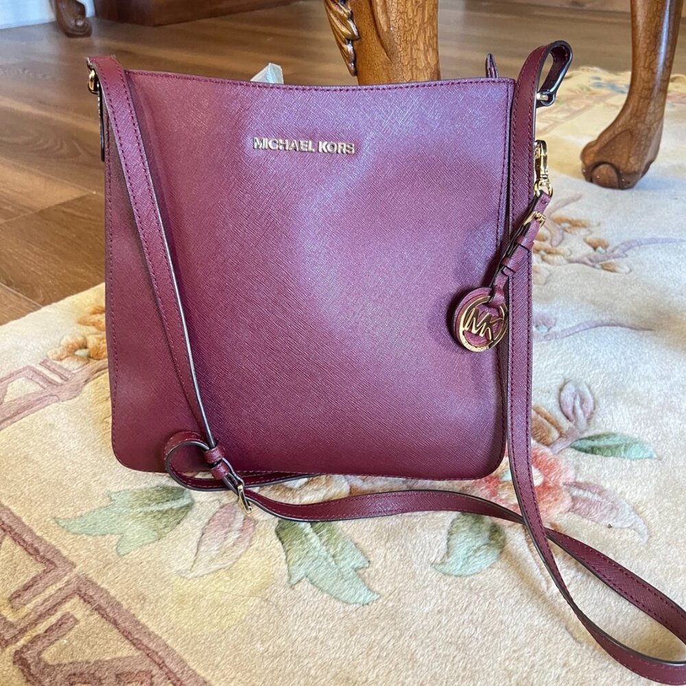 Michael Kors Burgundy Saffiano Leather Crossbody | Retail Line | Gold Hardware